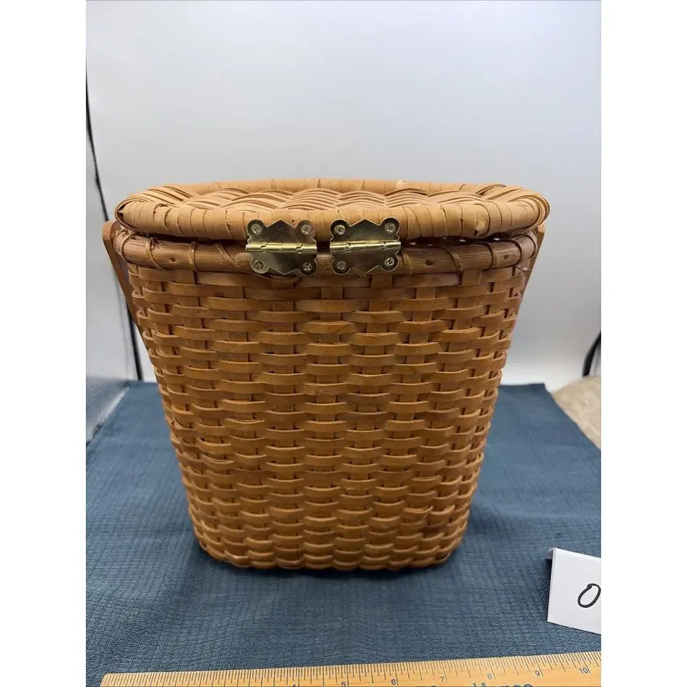 Hand Woven Lidded Basket With Brass Hardware Perfect For Binoculars